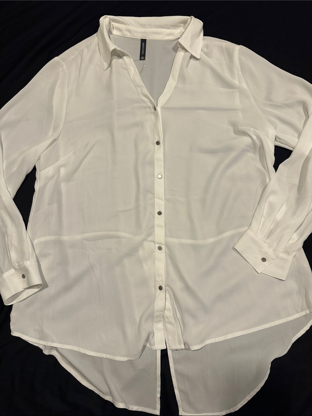 Massini White Semi-Sheer Button Down Shirt, XL